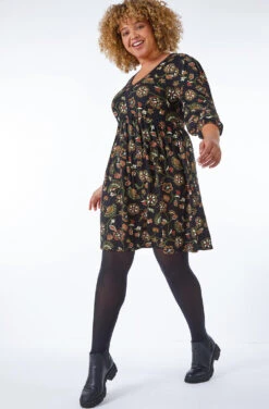 Black Curve Floral Stretch Dress