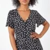 Black Sleeveless Polka Dot Midi Stretch Dress