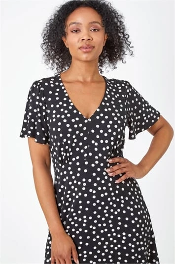 Black Sleeveless Polka Dot Midi Stretch Dress 3 Black Sleeveless Polka Dot Midi Stretch Dress