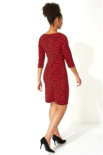 Red Abstract Spot Print Pocket Shift Dress 4 Red Abstract Spot Print Pocket Shift Dress - Image 2