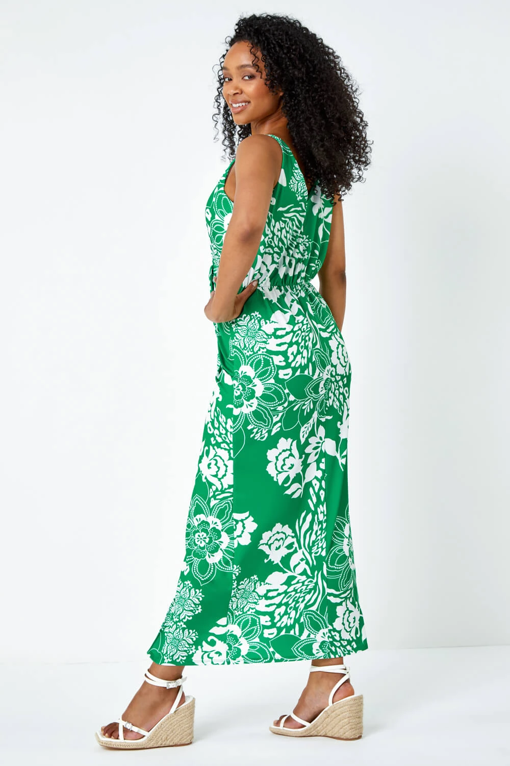 Green Petite Floral Knot Stretch Maxi Dress 5 Green Petite Floral Knot Stretch Maxi Dress - Image 3