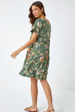 Olive Floral Frill Sleeve Tiered Smock Dress -Dress Haven Sales Store 39716e0e e884 4eae b506 672f1e4d7d37