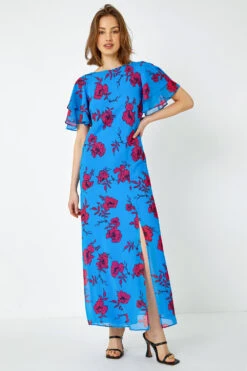 Blue Floral Tiered Sleeve Maxi Dress -Dress Haven Sales Store 39a7e93e 84a9 4d83 a5c5 dec3239bb921