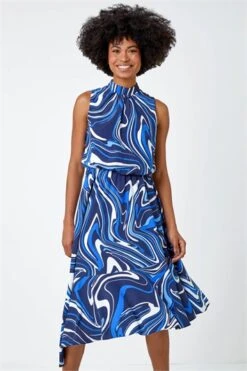 Blue Sleeveless Geometric Print Smock Dress -Dress Haven Sales Store 40af8315 98e3 429f bf61 8601bc691018