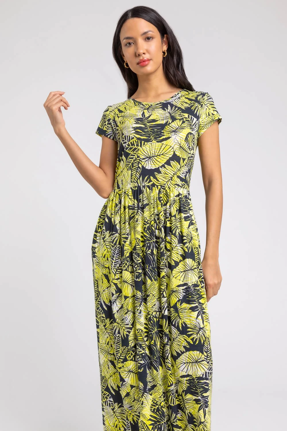 Yellow Tropical Print Jersey Maxi Dress 5 Yellow Tropical Print Jersey Maxi Dress - Image 3