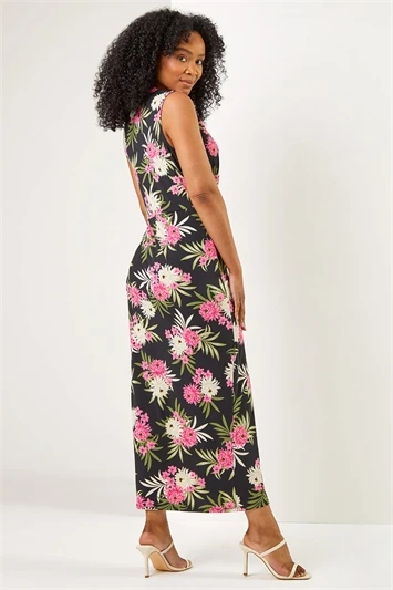 Pink Petite Sleeveless Twist Front Maxi Dress