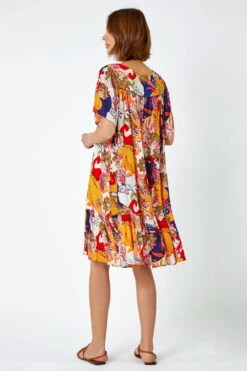 Yellow Tropical Print Frill Hem Smock Dress -Dress Haven Sales Store 44977864 e81a 4388 b999 e238dddb7247
