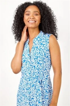 Red Petite Ditsy Floral Print Frill Hem Dress