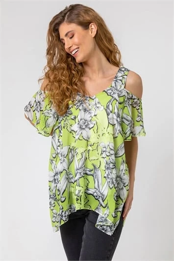 Ivory Floral Print Frill Cape Wrap Dress 4 Ivory Floral Print Frill Cape Wrap Dress - Image 2