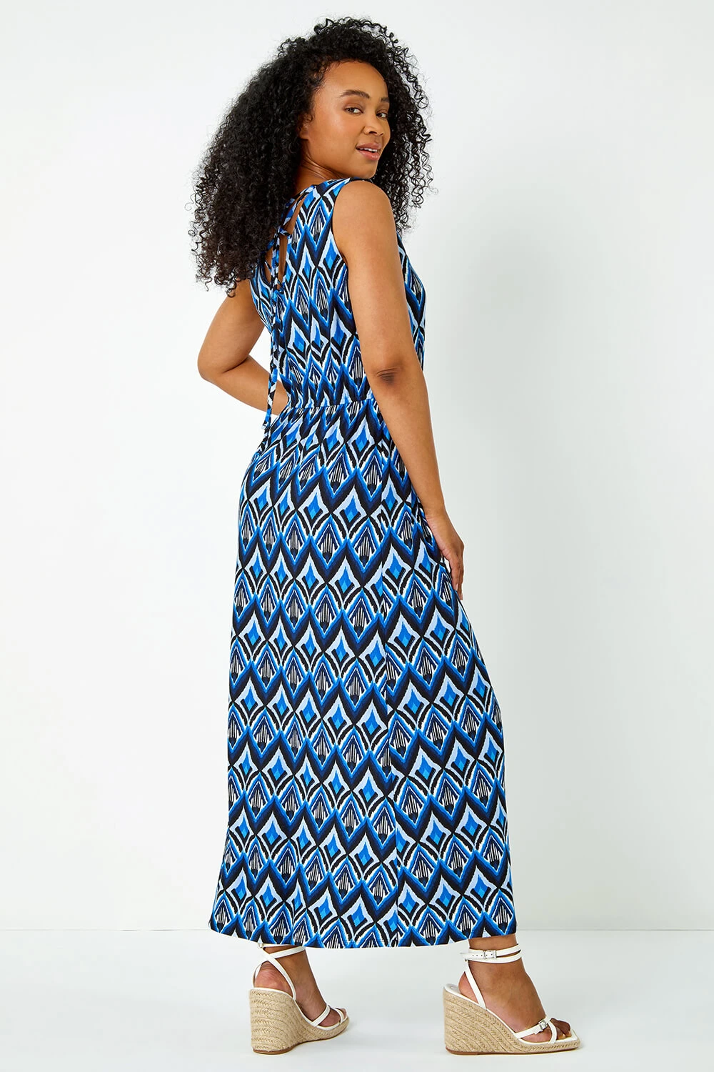 Navy Petite Aztec Print Shirred Maxi Dress 5 Navy Petite Aztec Print Shirred Maxi Dress - Image 3