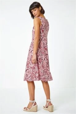 Light Pink Sleeveless Floral Midi Stretch Dress