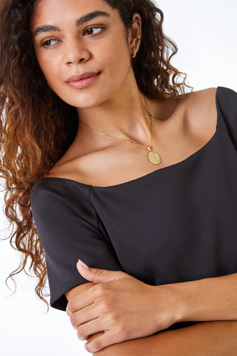 Black Floral Fit & Flare Bardot Dress 6 Black Floral Fit & Flare Bardot Dress - Image 4