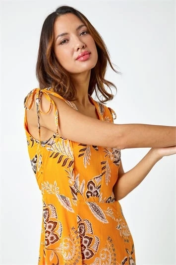 Yellow Sleeveless Floral Halter Neck Midi Dress 4 Yellow Sleeveless Floral Halter Neck Midi Dress - Image 2