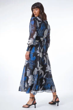 Blue Floral Print Chiffon Wrap Midi Dress -Dress Haven Sales Store 4f397f28 edd9 4cad 84de 21eeb3527ff2
