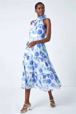 Blue Animal Print Halter Neck Midi Dress -Dress Haven Sales Store 50928e4a 449a 4403 9cb3 3b4ca3df3c7c