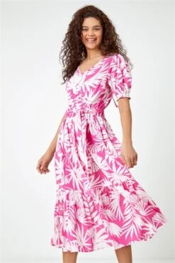 Pink Floral Frill Detail Chiffon Midi Dress -Dress Haven Sales Store 510900a1 1621 4c9c 8ccf ff63515ad3db