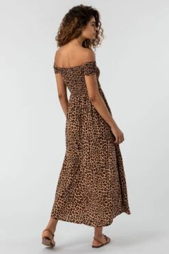Brown Shirred Animal Print Bardot Dress -Dress Haven Sales Store 51d22b95 8ca7 49ad 9a3e 575d144808c1