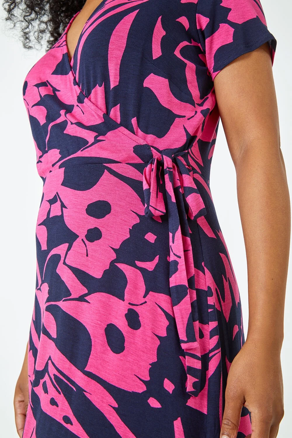 Pink Petite Abstract Print Wrap Dress 7 Pink Petite Abstract Print Wrap Dress - Image 5