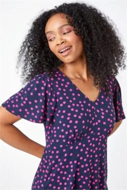 Navy Petite Polka Dot Ruched Stretch Dress -Dress Haven Sales Store 559dc837 fa63 4ac8 b77d 67897d8ec0e9