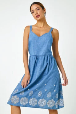 Denim Sleeveless Cotton Embroidered Midi Dress -Dress Haven Sales Store 56f2ebfc 0540 42f5 b13c c57d0d4ce354