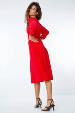 Red Sequin Trim Stretch Midi Dress -Dress Haven Sales Store 5865fe34 fa1d 499d a3fe 90e3500692b3