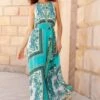 Turquoise Scarf Print Halter Neck Maxi Dress -Dress Haven Sales Store 587fb3c3 9d54 4325 8672 e382620f33da