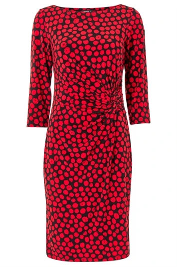 Red Abstract Spot Print Pocket Shift Dress 5 Red Abstract Spot Print Pocket Shift Dress - Image 3