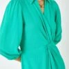 Green Cowl Neck Ruched Midi Dress