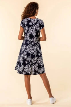 Navy Floral Print Tea Dress -Dress Haven Sales Store 5ea501d9 7e20 4ff8 a26d 1e293b735037