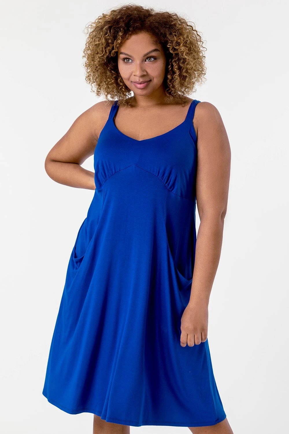 Royal Blue Curve Strappy Pocket Sun Dress 5 Royal Blue Curve Strappy Pocket Sun Dress - Image 3