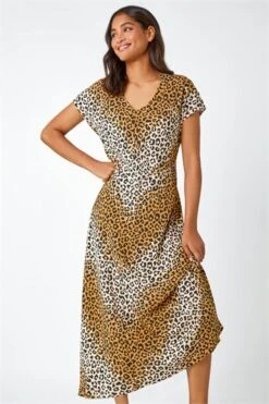 Camel Animal Print Stretch Tiered Midi Dress -Dress Haven Sales Store 60864a52 ba9d 4c5c a62f baf9f9ab5041