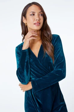 Teal Stretch Velvet Midi Wrap Dress -Dress Haven Sales Store 6094eb67 5e77 4bcf 8028 b834dd70cfb3