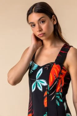 Black Tropical Print Panel Swing Dress -Dress Haven Sales Store 60ae3b4a 80b8 48f4 9dab c8382674254c