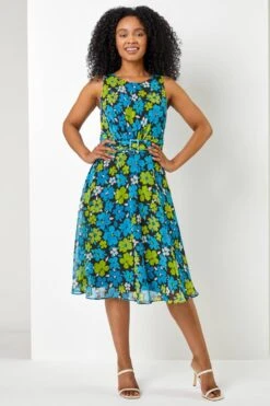 Blue Petite Floral Print Buckle Detail Dress -Dress Haven Sales Store 61ce9619 2e59 44b1 a6c1 49514846cd3e