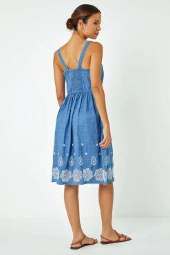 Denim Sleeveless Cotton Embroidered Midi Dress -Dress Haven Sales Store 620f15d5 e8cb 41d8 858b 143d0ac67b4e