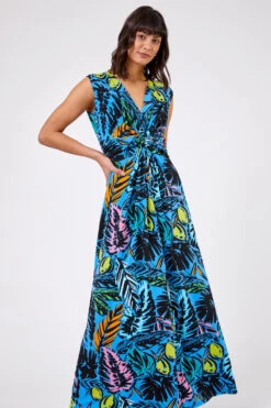 Multi Blue Palm Print Twist Waist Maxi Dress -Dress Haven Sales Store 6702fc6c 9f7d 4dc2 a1ea bc5468ebd2d1