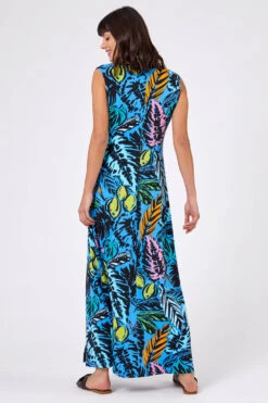 Multi Blue Palm Print Twist Waist Maxi Dress -Dress Haven Sales Store 674bd63d 9221 4e63 846e 5b0f150f42a8
