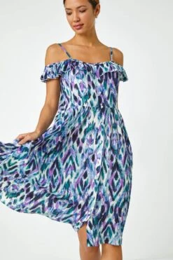 Purple Cold Shoulder Printed Midi Dress -Dress Haven Sales Store 68669675 6a1e 4a63 b5df f5aa735a04ce