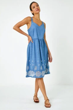 Denim Sleeveless Cotton Embroidered Midi Dress -Dress Haven Sales Store 686aa9f7 a27d 42de 9048 7b35d373b72e