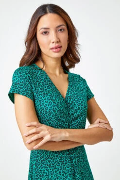 Green Leopard Print Ruched Midi Dress -Dress Haven Sales Store 68805625 a9c2 4ce7 b103 dfd137d05c82