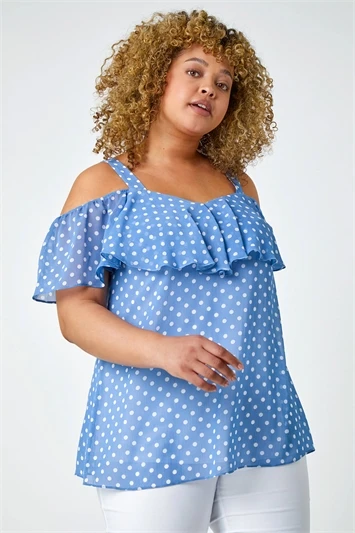 Light Blue Cold Shoulder Polka Dot Midi Dress 4 Light Blue Cold Shoulder Polka Dot Midi Dress - Image 2