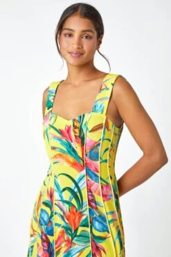 Yellow Tropical Print Stretch Panel Dress -Dress Haven Sales Store 6beb1da1 1634 4575 b63b 54494943cca3