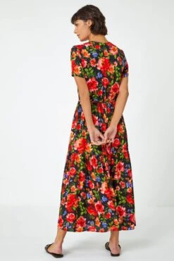 Red Floral Print Tiered Midi Dress -Dress Haven Sales Store 6ca3c182 56f7 48ab 862c 3213b8a8f1d7