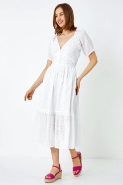 White Broderie Puff Sleeve Cotton Midi Dress -Dress Haven Sales Store 6f2aec66 0208 4213 a858 d4ea39d1e686