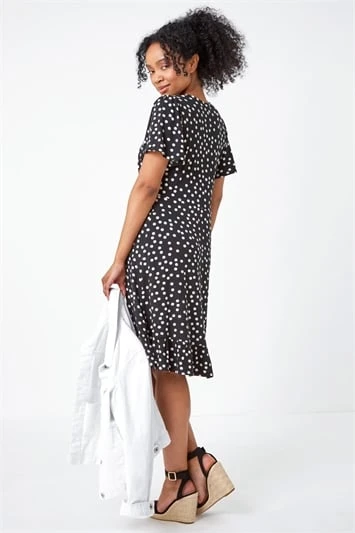 Black Sleeveless Polka Dot Midi Stretch Dress 4 Black Sleeveless Polka Dot Midi Stretch Dress - Image 2
