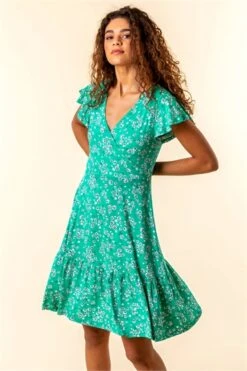 Green Petite Floral Print Ruffle Dress -Dress Haven Sales Store 701081cc 5c80 4265 a0cf 3415d49125b9