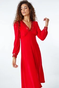 Red Sequin Trim Stretch Midi Dress -Dress Haven Sales Store 702d90e5 b5ef 410d 9b60 ef20d47d3bae