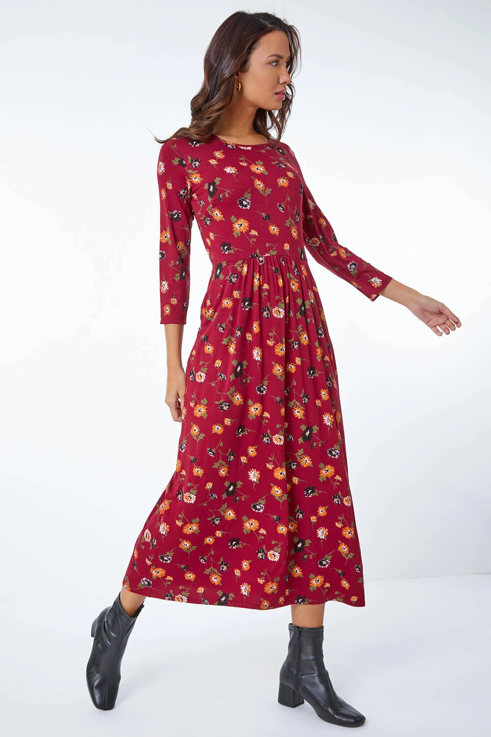 Rust Floral Print Pocket Detail Midi Dress 3 Rust Floral Print Pocket Detail Midi Dress