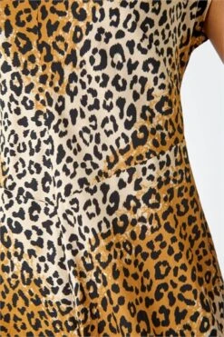 Camel Animal Print Stretch Tiered Midi Dress