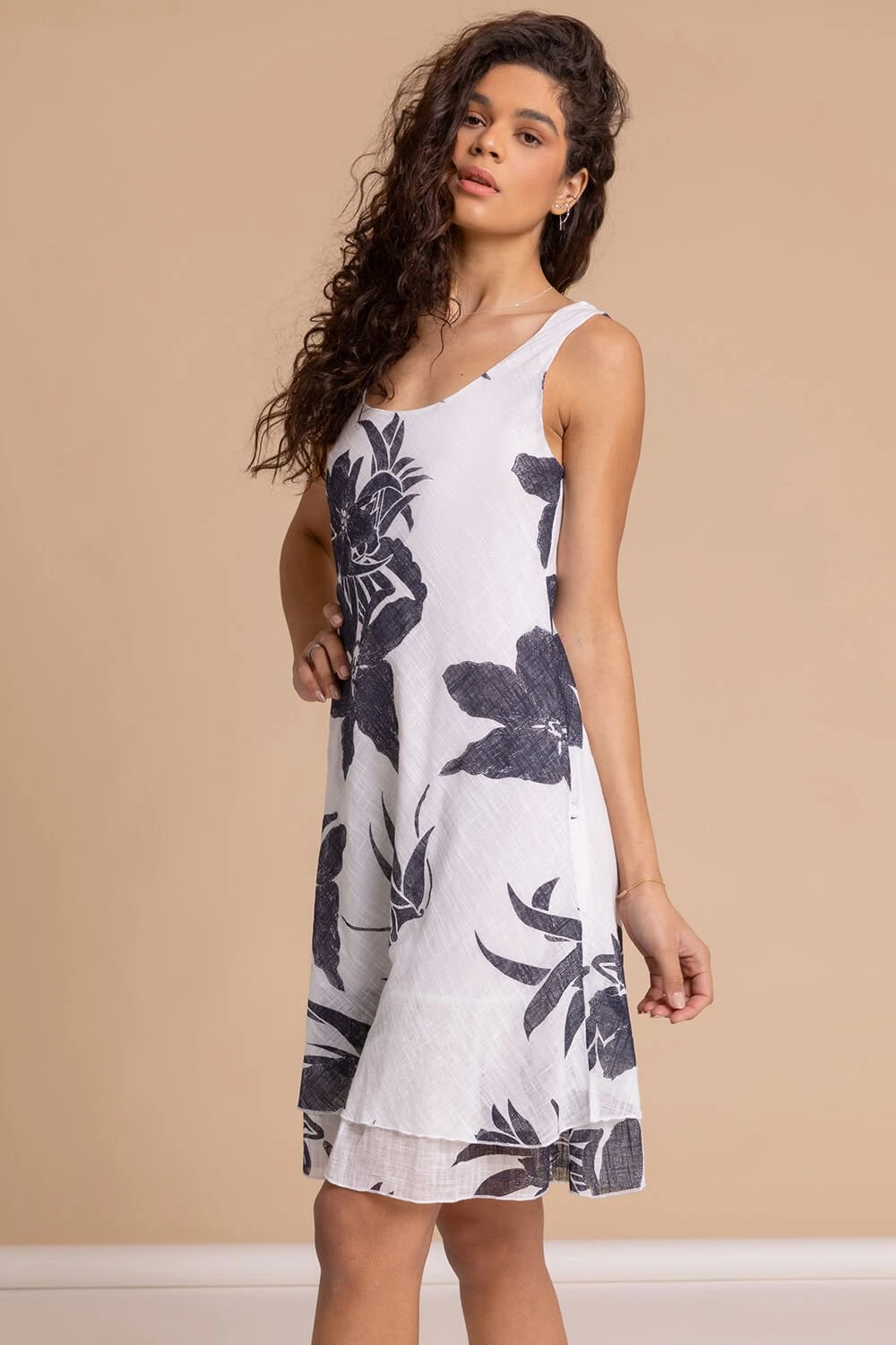 White Floral Print Layered Fit & Flare Dress 3 White Floral Print Layered Fit & Flare Dress